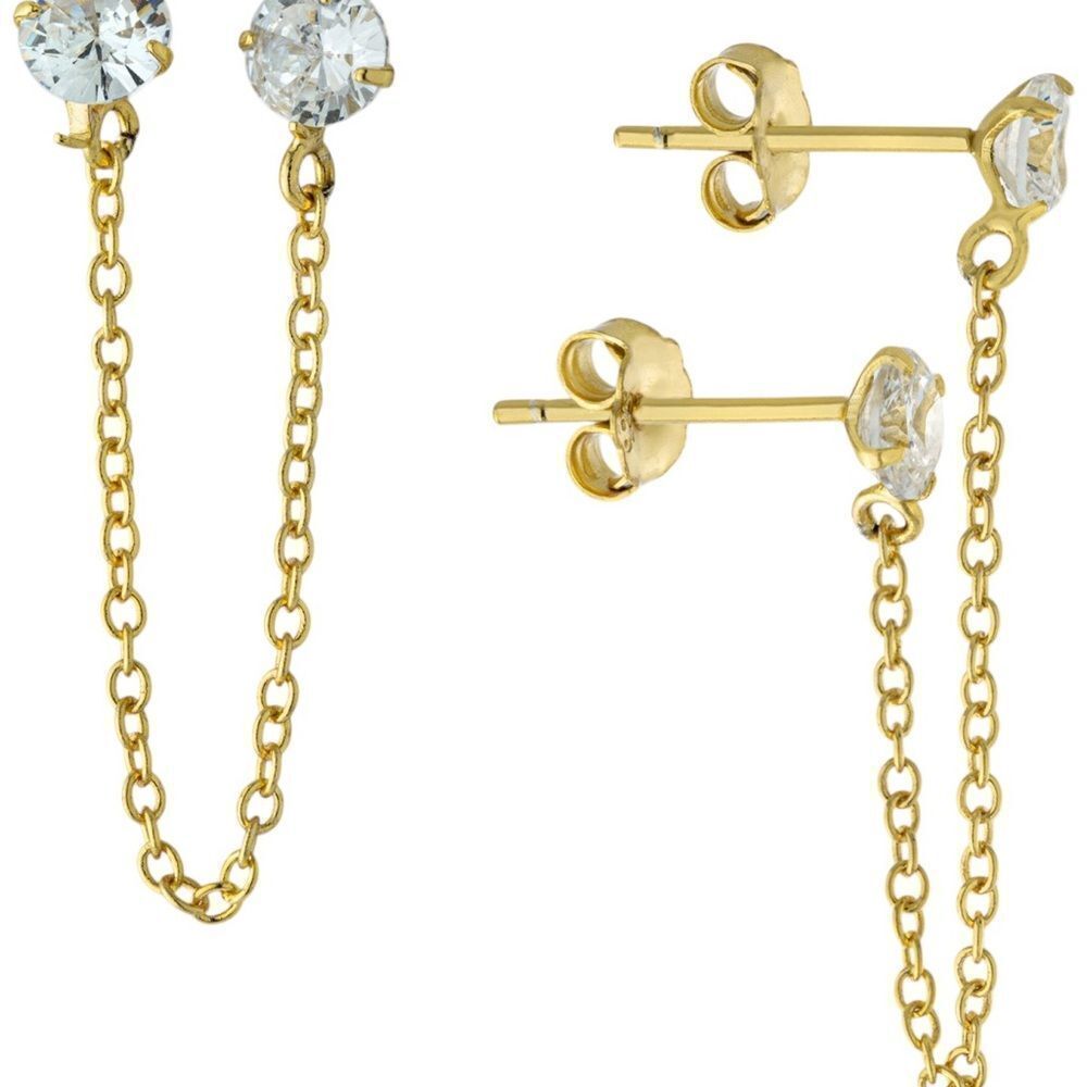 Giani Bernini Sterling Silver Zirconia double pierced chain drop earrings